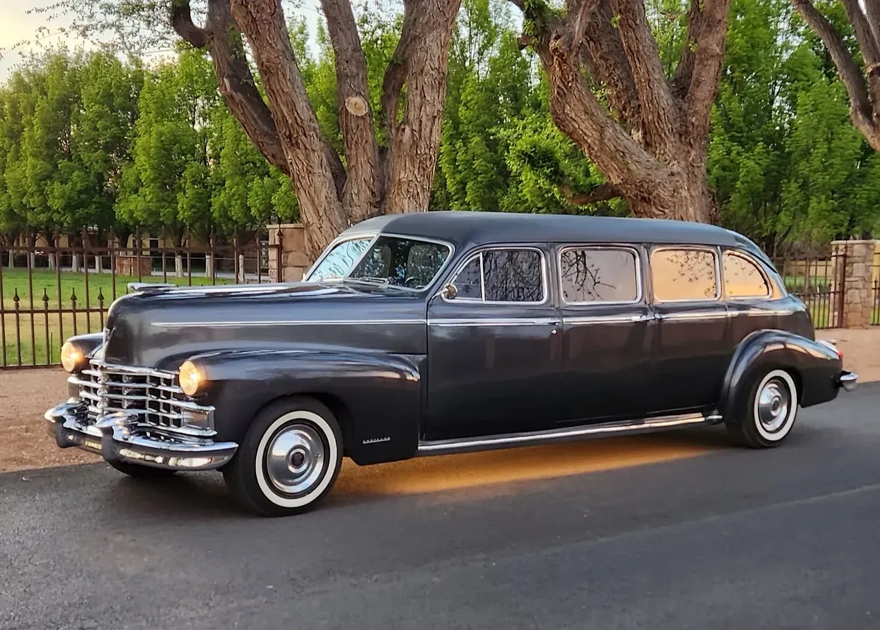 1946 Cadillac Airport Limousine outside, white 1946 Cadillac Airport Limousine outside, white